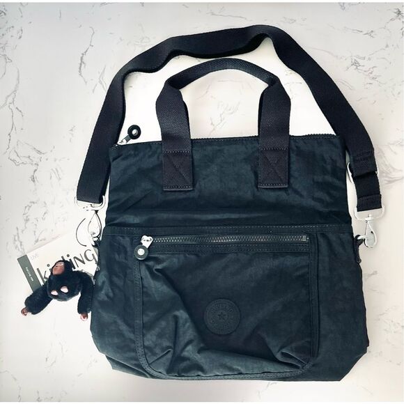 Kipling Eleva Large Convertible Crossbody Tote Bag Purse Tonal Black Monkey NWT - Picture 1 of 7